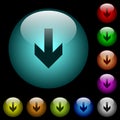 Down arrow icons in color illuminated glass buttons Royalty Free Stock Photo