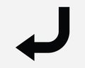 Down Left Arrow Turn Turning Curve Reverse Before Undo Previous Bottom Under Backout Back Path Location SVG Sign Icon Shape Vector