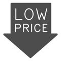 Down arrow with text LOW PRICE solid icon, Black Friday concept, low price sign with arrow down on white background Royalty Free Stock Photo