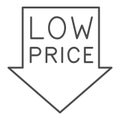 Down arrow with text LOW PRICE thin line icon, Black Friday concept, low price sign with arrow down on white background Royalty Free Stock Photo
