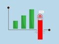 Down bar graph with virus, shares fall down, economics crisis Royalty Free Stock Photo