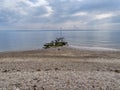 Down the beach to the warning marker in Lee-on-Solent Royalty Free Stock Photo