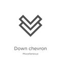 down chevron icon vector from miscellaneous collection. Thin line down chevron outline icon vector illustration. Outline, thin Royalty Free Stock Photo