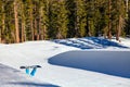 Down with drugs! Snowboarder falls into the pipe at Mammoth Mountain, California USA