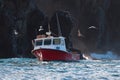 Down east style lobster boat at Coche Point off the coast of Santa Cruz Island in the Channel Islands off the California coast USA Royalty Free Stock Photo