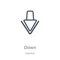 Down icon. Thin linear down outline icon isolated on white background from interface collection. Line vector down sign, symbol for Royalty Free Stock Photo