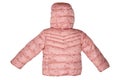 Down jacket for children. Stylish pink warm winter down jacket for kids isolated on a white background. Winter fashion Royalty Free Stock Photo