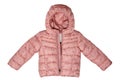 Down jacket for children. Stylish pink warm winter down jacket for kids isolated on a white background. Winter fashion Royalty Free Stock Photo