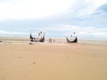 Down in the middle of the sky above the sand dinghy boat Cox& x27;s Bazar Inani Beach