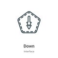 Down outline vector icon. Thin line black down icon, flat vector simple element illustration from editable interface concept Royalty Free Stock Photo