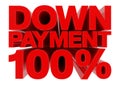 DOWN PAYMENT 100 % word on white background 3d rendering