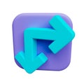 Down and right arrows 3d icon render illustration