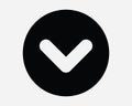 Down Round Caret Arrow Pointing Downwards South Orientation Swipe Gesture Scroll Below Under Download Icon Sign Shape Line Vector
