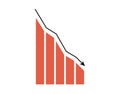down simple arrow, finance loss analysis icon. Red chart, dynamics of decline. negative statistical simple infographic Royalty Free Stock Photo