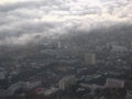 View of distant mountains and a building from a height