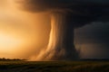 Downburst rainfall column. dense rain shaft from storm cloud during sunset Royalty Free Stock Photo