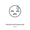 Downcast with sweat emoji outline vector icon. Thin line black downcast with sweat emoji icon, flat vector simple element