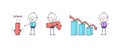 Downfall chart and downward arrow movement. Cartoon doodle man, cute people. Down arrow