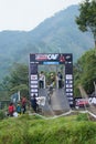 Downhill Bike Festival in Yogyakarta `Teras CAF`. A participant of the Mountain Bike Festival who is on the starting stage, will