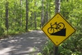 Downhill bike sign in Itasca State Park, Northern Minnesota, USA Royalty Free Stock Photo