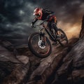 downhill biker in extreme weather, AI generated Royalty Free Stock Photo