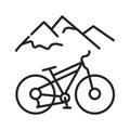 Downhill black line icon. A genre of mountain biking practiced on steep, rough terrain. Pictogram for web page, mobile app, promo