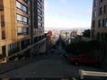 Downhill City Street in Downtown San Francisco California USA