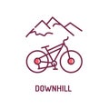 Downhill color line icon. A genre of mountain biking practiced on steep, rough terrain. Pictogram for web page, mobile app, promo