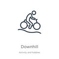 Downhill icon. Thin linear downhill outline icon isolated on white background from activities collection. Line vector sign, symbol