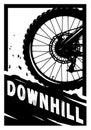 Downhill, Mountain bike banner, t-shirt print design. Vector illustration.