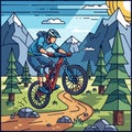 downhill mountain biker alpine trail illustration Royalty Free Stock Photo