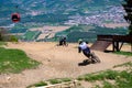 Downhill mountain bikers riding down the trail on Pohorje near Maribor, Slovenia