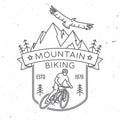 Downhill mountain biking. Vector illustration. Concept for shirt or logo, print, stamp or tee. Vintage line art design Royalty Free Stock Photo