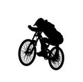 Downhill mountainbiker at the jump, mtb black silhouette. Royalty Free Stock Photo