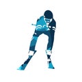 Downhill skier, abstract blue vector silhouette