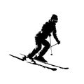 Downhill skiing, abstract isolated vector silhouette, side view Royalty Free Stock Photo
