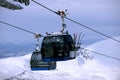 The downhill skiing and cabins in winter mountains in Khibiny