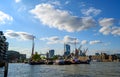 Downings Roads Moorings, London, UK: Barges used as houseboats moored on the River Thames.