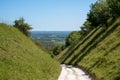 Downland view from the chalk hill path at Blackcap near Lewes in East Sussex, UK. Royalty Free Stock Photo