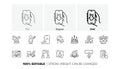 Download app, Social media and Developers chat line icons. For web app, printing. Line icons. Vector