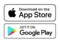 Download on the App Store and Get it on Google Play white button icons Royalty Free Stock Photo