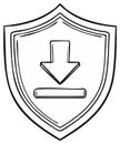 Download arrow inside shield icon doodle representing secure data protection and internet safety Royalty Free Stock Photo