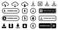 Download Button Line and Silhouette Icon Set. Down Load Web App, File, Video, Document Pictogram. Cloud, Circle, Arrow Royalty Free Stock Photo