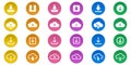 Download Button Line and Silhouette Icon Set. Download Color Web App, File, Video, Document Pictogram. Cloud, Circle Royalty Free Stock Photo