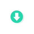 Download button vector, round or circle shaped green downloading button with arrow down icon isolated Royalty Free Stock Photo