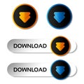 Download buttons with arrows - labels, stiskers on the white background