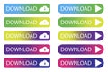 Download buttons. Icons for the site. Multicolored set of download buttons. Vector illustration Royalty Free Stock Photo