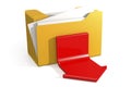 Download concept with red arrow and yellow folders