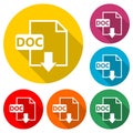 Download doc button icon isolated with long shadow Royalty Free Stock Photo