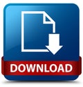 Download (document icon) blue square button red ribbon in middle Royalty Free Stock Photo